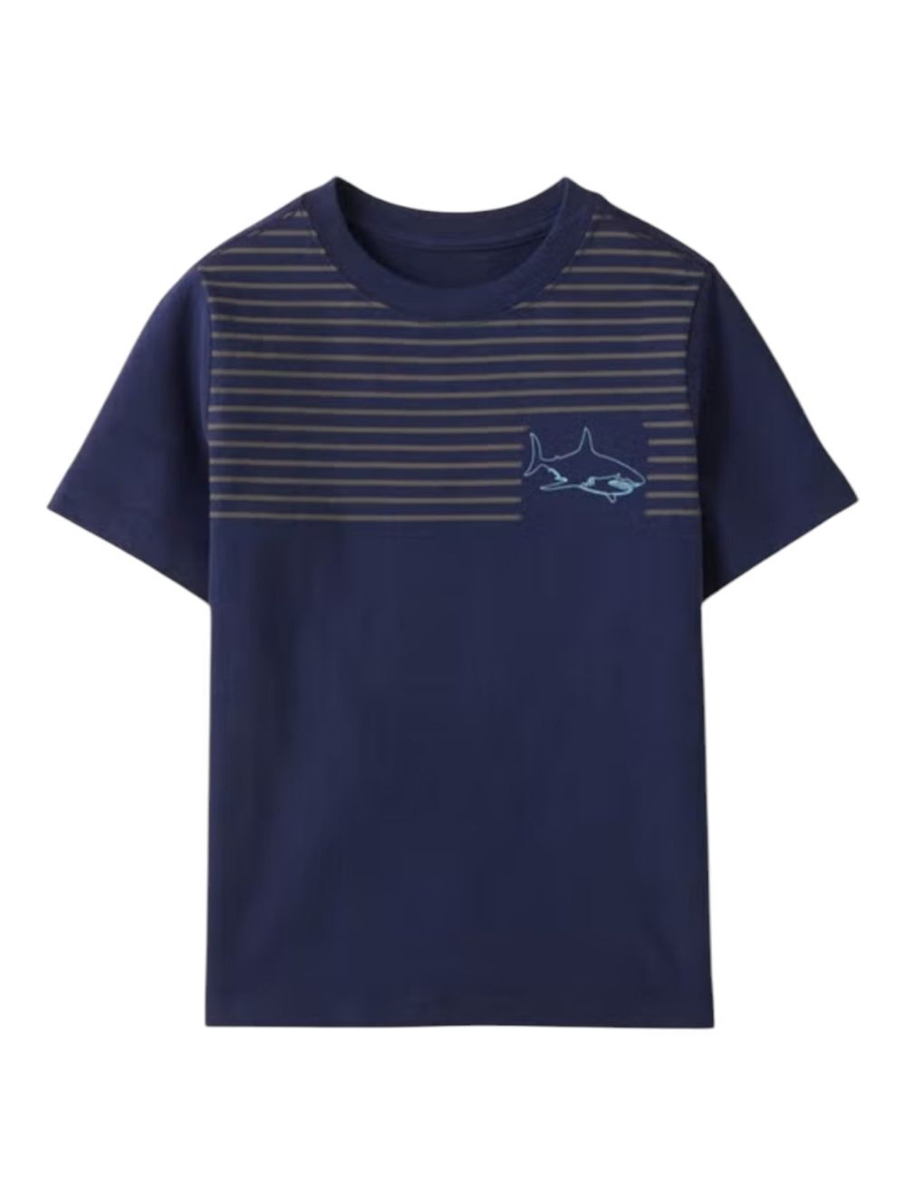 Hanna Andersson Kids Boys Navy Blue Striped Shark T-shirt Summer Size 100 4 4T